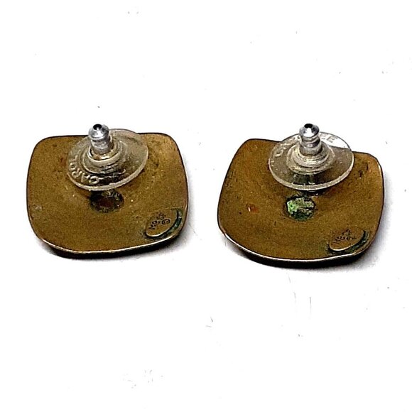 Marjorie Baer Earrings MBSF signed Mixed Metal Modernist Hand Made Hammered 1" - Picture 7 of 12